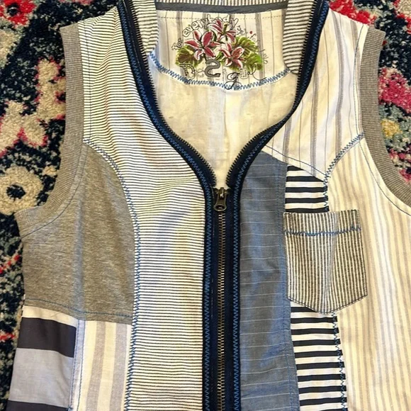 Desigual Patchwork Denim Zipper Dress Blue White EU 40 Large B16 - Picture 5 of 10